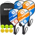 Beives Pickleball Paddles Wood Pickleball Paddles Set 4 with 6 Balls and 1 Carry Bag, 7-ply Basswood Wooden Pickleball Rackets with Edge Guard Cushioned Grip