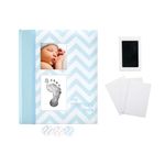 Pearhead First 5 Years Chevron Baby Memory Book with Included Clean-Touch Baby Safe Ink Pad to Create Baby's Handprint or Footprint, Keepsake Milestone Journal, UK English Version, Blue