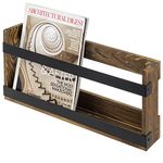 MyGift Rustic Burnt Solid Wood and Industrial Matte Black Metal Magazine Display Rack, Wall Mountable Double Wide Book Holder or Standing Organizer