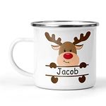 Personalised Christmas Mug with Reindeer & Name, Custom Festive Design, Hot Chocolate Enamel Mug, Christmas Eve Box Fillers, Gifts For Kids