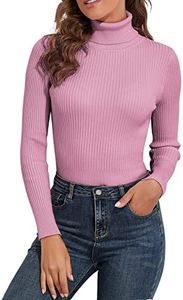 PrettyGuide Women's Ribbed Turtleneck Long Sleeve Sweater Deco Pink S