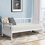 KOTEK Twin Daybed Frame, Wooden Sofa Bed Guest Bed with Rails, Platform Bed Frame Twin Size for Living Room, Bedroom (White)