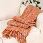 BATTILO HOME Orange Throw Blanket for Sofas Rustic Fall Decorative Bed Throws Boho Knitted Throw Travel Blanket Nap Throw for Armchair Couch and Bed 127x152cm