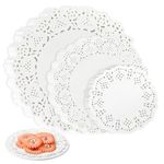 Jeffdad 150 Pcs Paper Doilies Assorted Sizes, 4.5"/6.5"/8.5" Paper Doilies for Food, Disposable Lace Paper Doilies for Tables Plates Cakes Desserts Crafts