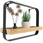 Gadgy Wall Shelf Black Metal - 100% Bamboo, Built to Last - Wall Decoration for Kitchen and Bathroom - Fits into Any Interior - Small Wall Shelf 39 x 26.5 x 10 cm - Decorative Bedroom