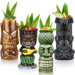 Tiki Mugs Glasses Tiki Mug for Cocktails Set of 4 Large Ceramic Tropical Cups Hawaiian Tiki Party Creative Cocktail Glass Drinks Bar Drinkware Premium Tropical Exotic Cute Barware 4 Packs