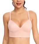 Exclare Women's Push Up Plunge Wireless Padded Sexy Deep Cup Longline Everyday Bra(34B,Pink)