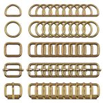 Swpeet 50Pcs 5 Style Approx 3/4 Inch Bronze Belt Buckle Metal Buckles Assortment Kit, Include Metal Roller Buckles, Metal Adjustable Slide Buckles, D Ring, Circular Ring, Square Ring for Purse Bag