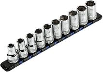 ARES 70343-1/2-Inch Drive Blue 9.84-Inch Socket Organizer - Store up to 10 Sockets and Keep Your Tool Box Organized - Sockets Will Not Fall Off this Rail