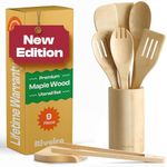 Riveira Maple Wooden Spoons for Cooking Set of 9 – Natural Maple Wooden Cooking Utensils, Wooden Spatula, Wooden Spoon - Premium Quality Wooden Utensil Set for Non-Toxic Cooking