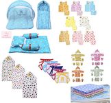 Infantbond 56 in 1 New Born Baby Complete Daily Items Combo(0-6 Months)(Star) (Blue Bedding Set for Baby Boy)(Assorted for remanining)