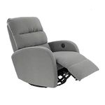 Bear Off® - Slimline - Fabric Hard Armrest Single Seat Electric Recliner with Single Motor, Rocking and Revolving Functions (Grey)