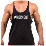 Crown Designs Workout Bodybuilding Weight-Training Sports Stringer Vest Top with Y Back Racerback Fit for Men & Teens - Black with White Design / 2X-Large