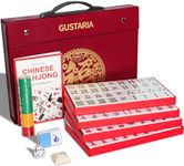 GUSTARIA Chinese Mahjong Game Set, with Large (1.5") 144 Numbered Melamine Blue Tiles, 2 Spare Tiles, 3 Dice and a Wind Indicator, Upgrade Carrying Travel Case with English Instruction Included