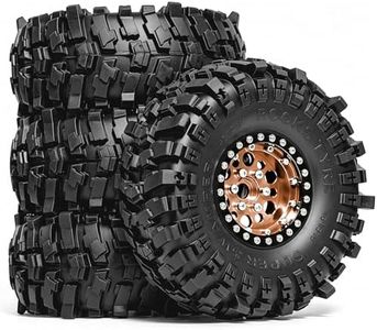 REDSPIDER 1.9 Beadlock Wheels and Tires, -12.7mm Negative Offset Deep Dish CNC Aluminum Rims, 4PCS Soft Sticky Crawler Tires for 1/10 TRX4 SCX10 II III Capra Redcat Gen8 (Brown)