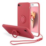 UEEBAI Case for iPhone SE 2022 5G/iPhone 7/iPhone 8/iPhone SE 2020, Slim Silicone Phone Case Ring Holder Kickstand Cover Hand Strap with Magnetic Car Mount Bumper for iPhone SE3/SE2 -Rosered