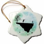 3dRose Putt Plastic in Its Place Disc Golf Silhouette Putting with Blue Skies Snowflake Ornament, 3"