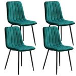 Dining Chairs Set of 4 Green H 34.2 x W 19.4 x D 23.01 Inches (87x49.5x58.5cm) with Cushioned Pad Seat & Solid Metal Black Legs | Modern Kitchen Chairs, Velvet Upholstered Living Room Chairs