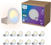 PHILIPS Slim Canless 6" Downlight, EyeComfort, Dimmable, Wet Rated, 1000 Lumens, 2700K-5000K, Selectable White, T24, Energy Star, 12 Pack