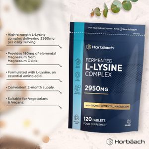 Horbaach L-Lysine 2000mg Tablets – 180 Count Amino Acid Supplement
