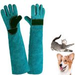 Graxury Upgrade Thicken 23.6IN/60CM Bite Proof Animal Handling Gloves, Puncture & Scratch Resistant Reinforced Cowhide Leather Padding Palm & Fingers for Dog,Cat Scratch,Falcon,Grabbing,Reptile,Snake