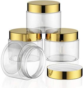 4 Pieces Round Clear Wide-mouth Leak Proof Plastic Container Jars with Lids for Travel Storage Makeup Beauty Products Face Creams Oils Salves Ointments DIY Making or Others (Gold, 2 Ounce)