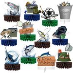 12 Pcs Fishing Decorations Gone Fishing Centerpieces Fish Party Decorations Honeycomb Party Supplies 3D Fishing Table Decor Fishing Birthday Party Supplies for Fathers Day Retirement Baby Shower