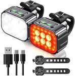 USB Rechargeable Bike Front and Rear Lights with Spotlights and Floodlights, Featuring 2 x 4+2 x 6 Lighting Modes IP65 Waterproof, Dual Switch Design, Suitable for Road Mountain Cycling and Camping