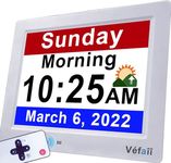 Véfaîî 2024, Dementia Clock 2.0 with Auto DST Adjustment, Sun/Moon Icons & 30 Alarms, Day Clock for Memory Loss, Alzheimer's, Large 8 Inch with Remote Control