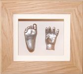 Baby Casting Kit, 6x5" Solid Oak 3D Shadow Box Display Frame/Cream Mount/Metallic Silver Paint by BabyRice