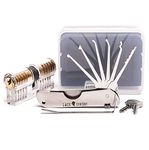 7-Pieces Lock Picking Set with Transparent 2-in-1 Training Lock by LockCowboy. Cool Gadgets for Men and a Bonus EGuides for Beginner and Pro Locksmiths