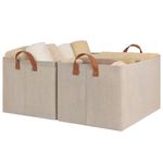 StorageWorks Storage Baskets for Shelves with Metal Frame, Canvas Storage Bins, Brown and Beige, 2-Pack