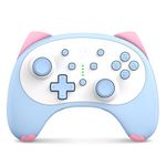 IINE Cat Controller for Nintendo Switch Cute Pro Controller Supports Auto-Fire/Vibration/Wake-Up/with 3.5mm Headphone Jacked/Blue