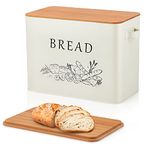 Joyfair Bread Bin, Metal Bread Box with Bamboo Cutting Board Lid, Extra Large Cream Bread Holder for Kitchen Countertop, Bread Storage Container Bin fit 2 Loaves, Space Saving & Farmhouse Style