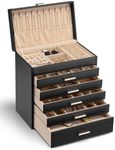 Vlando Large Jewelry Organizer Box for Women Girls,6-Layer Jewelry Organizer for Necklaces Earrings Bracelets Rings watchs,large Capacity Jewelry Storage Case,Black