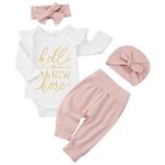 Baby Clothes Set Girl 0-3 Months Outfits Set Infant Long Sleeve Romper Jumpsuit Floral Pants Headband Hat 4Pcs Clothing Set Little Girl Costume Newborn to 12 Months