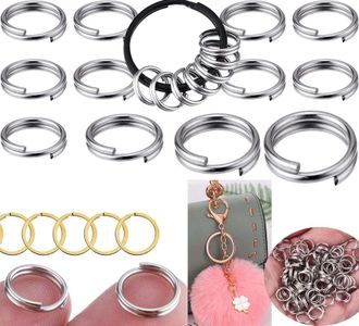 DIY Crafts Pack Of 35 Pcs, Silver, Split Rings Set Mini Key Chain Ring Metal Silvery Keychain Rings for Keychain Lanyard Hanging Nail Files, Label Tags, Foldable Scissors, K (Pack Of 35 Pcs, Silver)