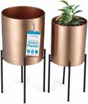 BIRDROCK HOME 2pc Modern Planter with Stand - Elevated Plant Holder for Indoor/Outdoor Use - Sturdy Black Floor Standing Pot Stand for Houseplants, Trees, and Flowers - Small Large - Bronze