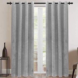 Rose Home Fashion Velvet Blackout Curtain Set with Eyelet, 2 Panels Thermal Insulated Velvet Curtains for Living Room Bedroom, 66 X 90(W X L), Grey