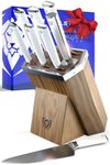 DALSTRONG Knife Block Set - 8 Piece - Vanquish Series - Forged High Carbon German Steel - Kitchen Knife Set - Premium Wood Block - White POM Handle - NSF Certified