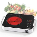 GIHETKUT Electric Cooktop Single Burner, 1800W 110V Electric Stove Top with Knob Control, Portable Induction Cooktop with 2 Handle, Hot plate with Double Ring Heating, 4 hours Timer