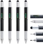 4 Pack Multitool Pen with Extra Refills Set, 6 in 1 Multitool Pen with Ruler & Levelgauge, Multifunctional Metal Ballpoint Pen, Cool Gadget for Men, Unique Gift for Husband Dad Father Friend (Black)