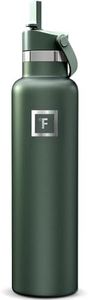 IRON °FLASK Camping & Hiking Hydration Flask with Straw, Narrow Mouth Insulated Stainless Steel Sports Water Bottle - Dark Pine 24 oz - Straw (1 Lid)