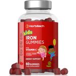 Kids Iron Gummies with Vitamin C | 60 Count | Natural Cherry Flavour | Chewable Vegan Supplement | by Horbaach