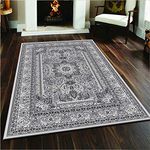 B&B Super Soft Geometrical Pattern Non Shed Anti Slip Traditional Oriental Vintage Area Rugs for Bedroom - Living Room Large Carpet - Grey 0207, 200 X 290 cm