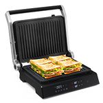 TANGZON Electric Fold-out Non-Stick Grill, LED Touch Gourmet Sandwich Maker Panini Press with 2 Detachable Plates & Adjustable Temperature, BBQ Griils Countertop Breakfast Hotplate (Bakelite Top)