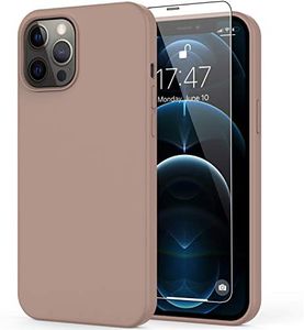 DEENAKIN Compatible with iPhone 12 Pro Max Case with Screen Protector,Soft Silicone Gel Rubber Bumper Cover,Slim Fit Shockproof Protective Phone Case for iPhone 12 Pro Max 6.7" Light Brown