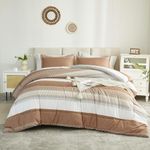 Litanika Twin/Twin XL Comforter Set Dorm Bedding Beige, 2 Pieces Twin Extra Long Comforter & Sets Taupe Khaki White Colorblock Stripe, All Season Bed Set