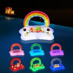 Tepoal Inflatable Rainbow Cloud Drink Holder with Lights,Solar Powered Floating Pool Serving Bar Glow at Night,Pool Drink Floats for Swimming Pool Party and Entertainment