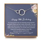 NOURISHLOV 18th Birthday Gifts for Girls, Sterling Silver CZ Interlocking Two Ring Necklace, 18 Year Old Gifts for Girls, Teen Girl Gifts, Best Birthday Jewelry Ideas